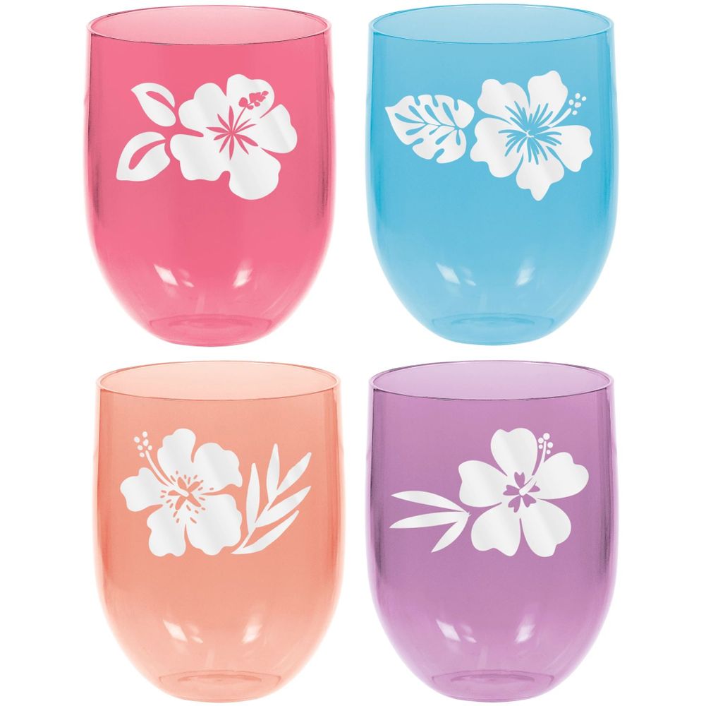 Hibiscus 15 oz Stemless Wine Glasses Party at Lewis Elegant Party