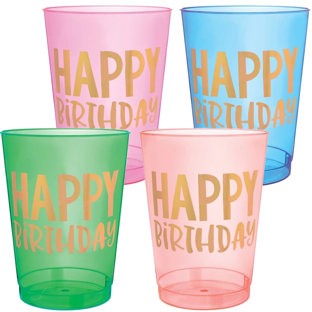 Happy Birthday Assorted 10 oz Plastic Glasses Party at Lewis Elegant