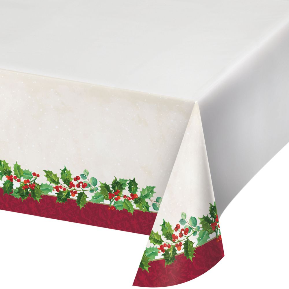 Holiday Holly Paper Tablecloth Party at Lewis Elegant Party Supplies