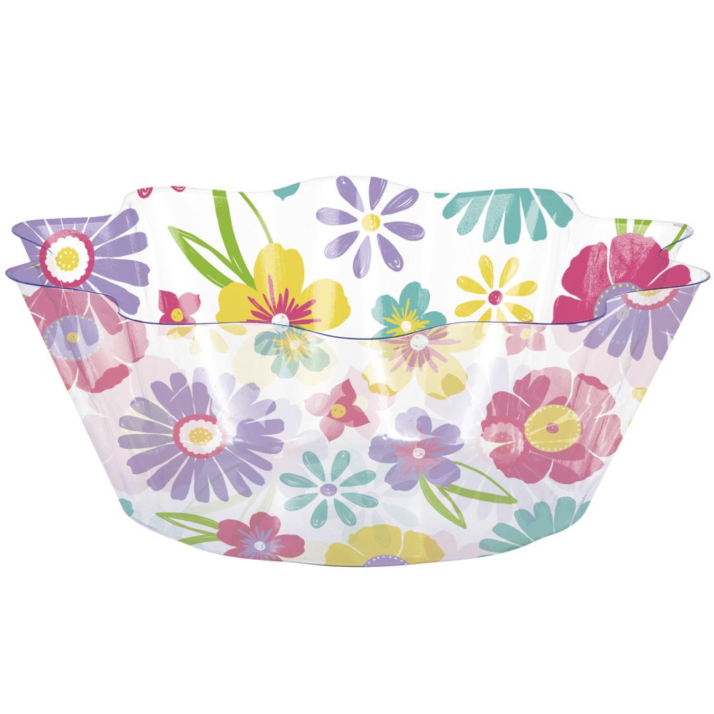 Spring Flowers 8inch Clear Fluted Plastic Bowl Party at Lewis Elegant