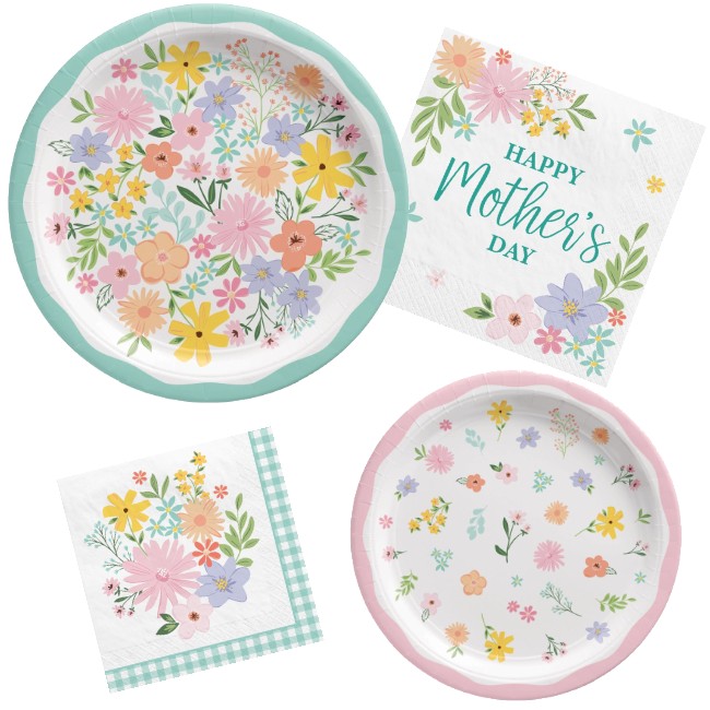 Springtime Blooms Mother's Day Paper Plates & Napkins