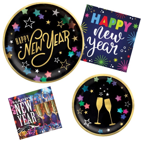 New Year Starlight Paper Plates and Napkins