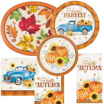 Autumn Harvest Truck Paper Plates and Napkins