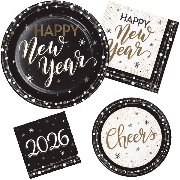 Elegant New Year Paper Plates & Napkins