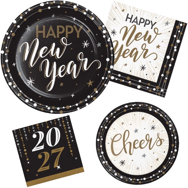 Elegant New Year Paper Plates & Napkins