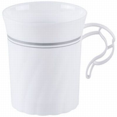Masterpiece White Silver Trim 8 oz Plastic Coffee Cups: Party at Lewis  Elegant Party Supplies, Plastic Dinnerware, Paper Plates and Napkins