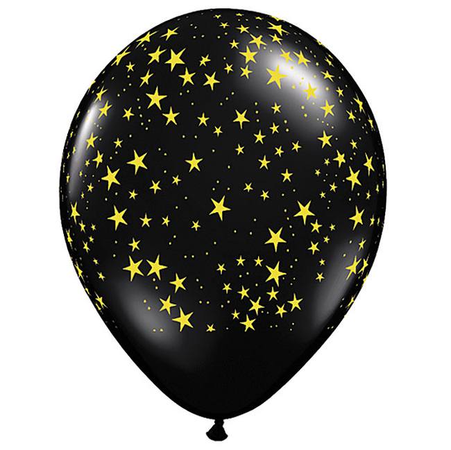 Qualatex Balloon 11" Black Onyx Gold Stars 25 Pack Black Decorations Supplies 
