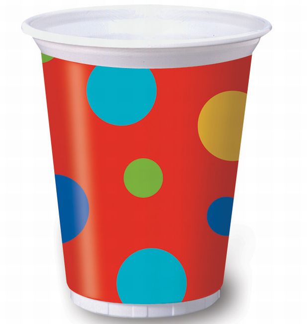 Wholesale Carton 24 Packs of 8 x Party 9oz Paper Cups Aqua Blue Polka Dots 
