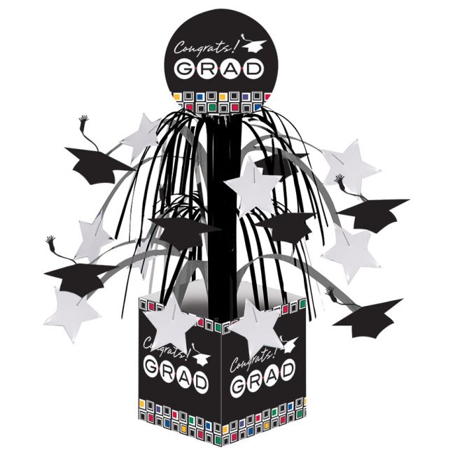 Amscan Graduation Cascade Centerpiece – Multicolor Foil Table Decor With 'Congrats Grad!' Signs (14-Inch)