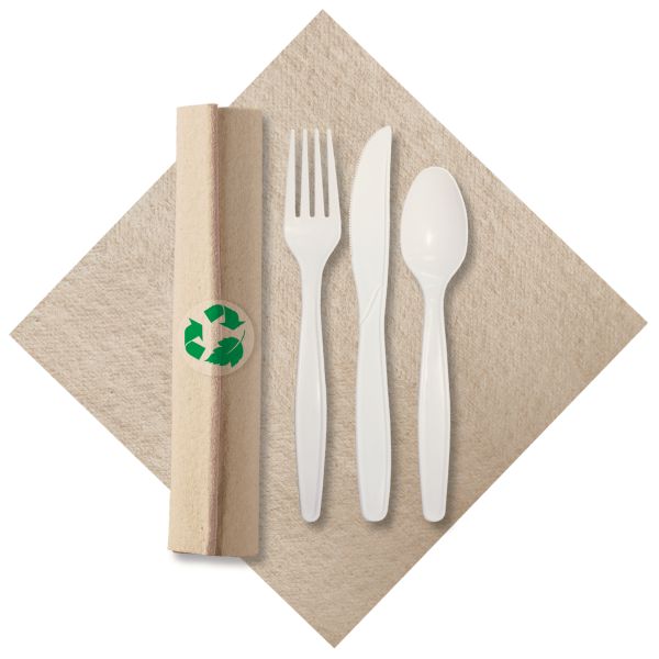 Caterwrap Linen Like Natural Pre Rolled Compostable Cutlery: Party at ...