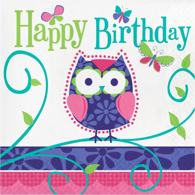 Owl Pal Happy Birthday 3-Ply Lunch Napkins: Party at Lewis Elegant ...