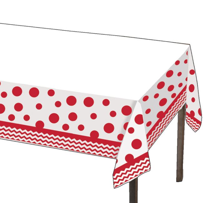 Chevron & Dots Red Plastic Tablecloth Party at Lewis Elegant Party Supplies, Plastic Dinnerware