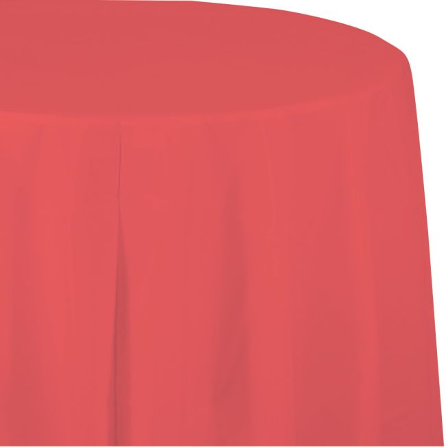 Coral 2/Ply Poly Paper Round Tablecloth Party at Lewis Elegant Party Supplies, Plastic