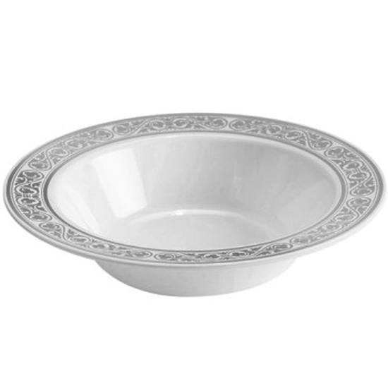 Simcha Royalty Plastic Soup Bowls 12 oz Silver Trim Party at Lewis Elegant Party Supplies