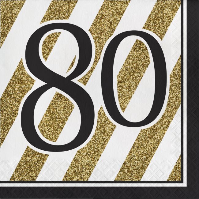 Black and Gold 80th Birthday Lunch Napkins Party at Lewis Elegant Party Supplies, Plastic