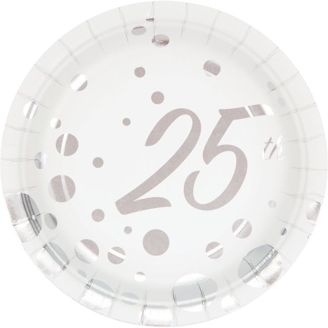 Creative Converting Sparkle & Shine Silver Foil Plates – 9-Inch Disposable Party Plates, 8 Count