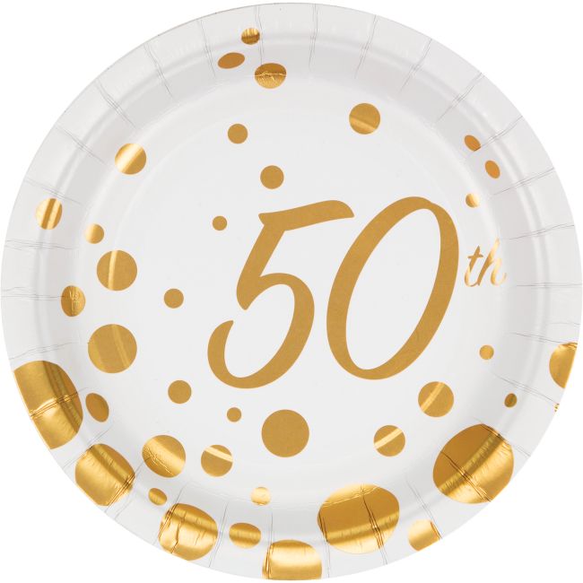 Sparkle and Shine Gold 50th Anniversary Foil 7inch Plates Party at