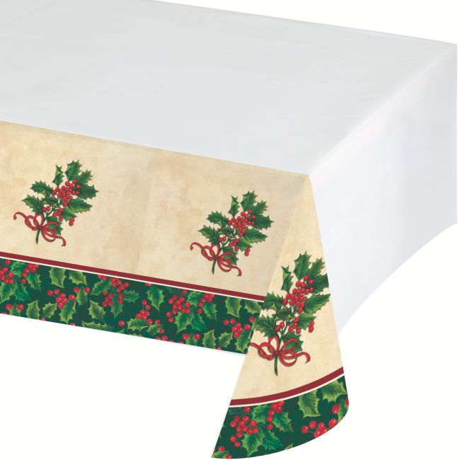 Boughs of Holly Plastic Tablecloth: Party at Lewis Elegant Party ...