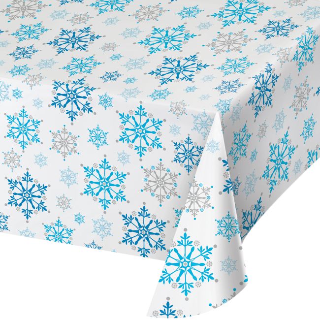 Snowflake Swirls Plastic Tablecloth Party at Lewis Elegant Party