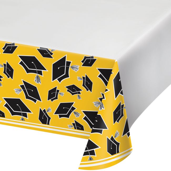 Graduation School Spirit Plastic Tablecloth Yellow Party at Lewis
