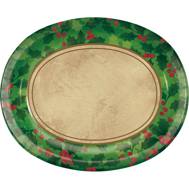 Gilded Holly 12inch Oval Plates Party at Lewis Elegant Party Supplies