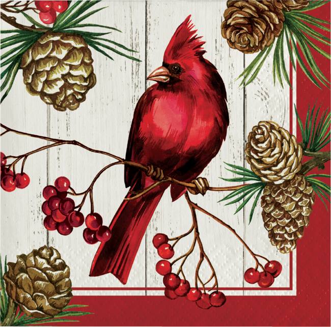 Winter Cardinal 3Ply Beverage Napkins Party at Lewis Elegant Party