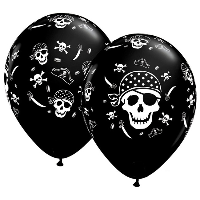 Pirate Skull and Cross Bones 11-inch Qualatex Balloons 25 Per Pack