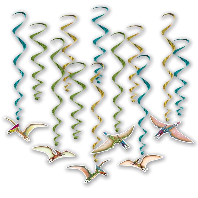 Dinosaur Hanging Whirls - 12 Pack Dinosaur Birthday Party Decorations By Beistle