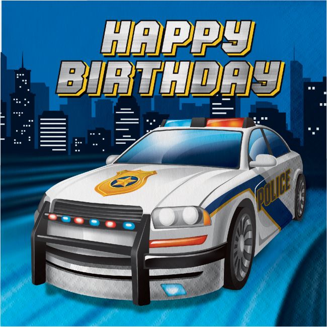 Police Party Happy Birthday Lunch Napkins: Party at Lewis Elegant Party Supplies, Plastic