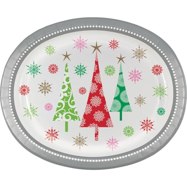 Contemporary Christmas Trees 12-inch Oval Plates: Party at Lewis ...