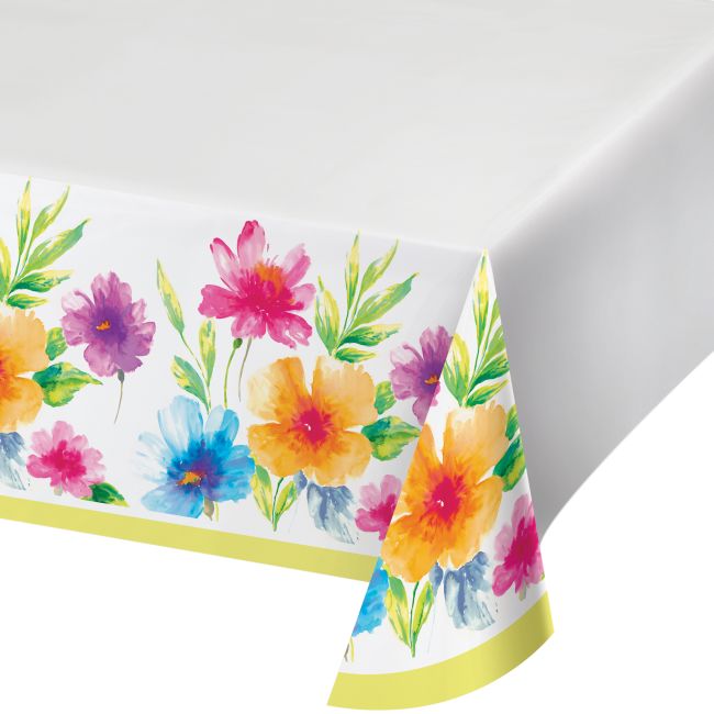 Watercolor Floral Plastic Tablecloth Party at Lewis Elegant Party
