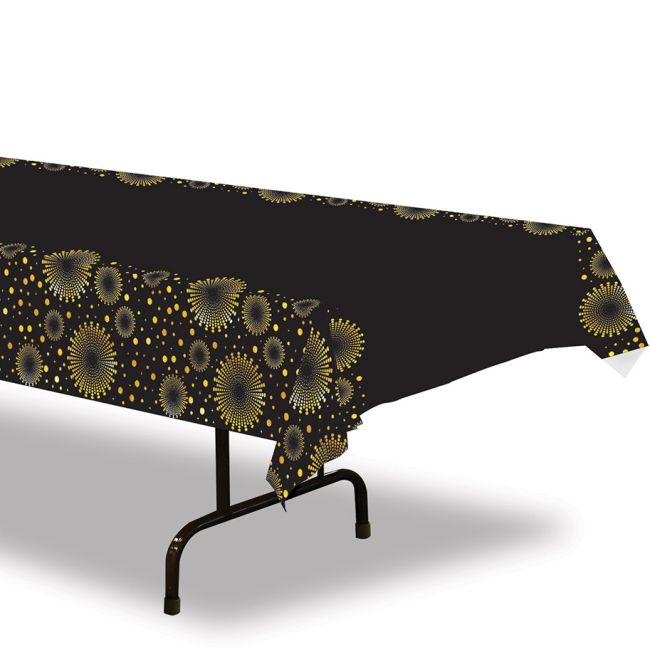 Celebrate Black and Gold Plastic Tablecloth Party at Lewis Elegant