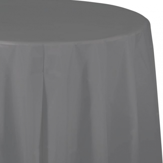 Glamour Gray Plastic Round Tablecloth, Circular Plastic Tablecloths