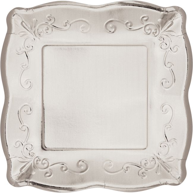 Elise Silver Foil Pottery Embossed 7inch Paper Plates Party at Lewis Elegant Party Supplies