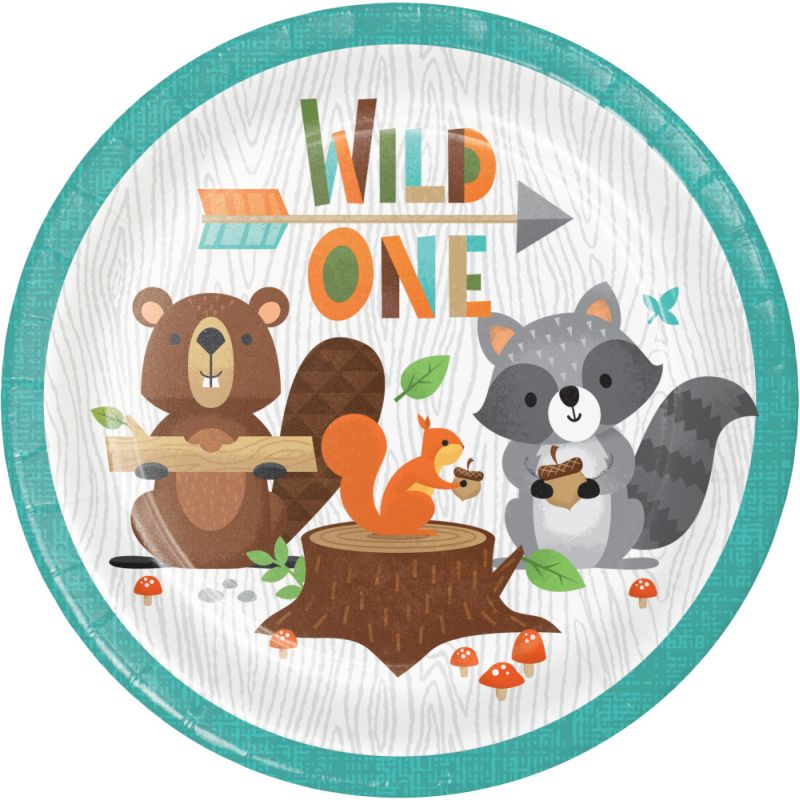 Wild One 1st Birthday Woodland Animals 7inch Plates Party at Lewis