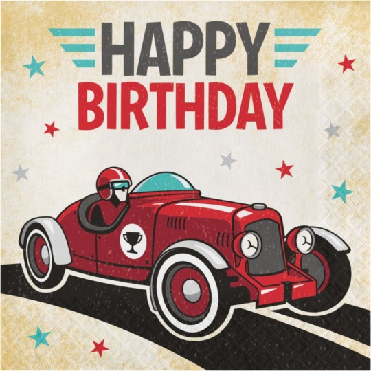 Vintage Race Car Happy Birthday Lunch Napkins Party At Lewis Elegant Party Supplies Plastic Dinnerware Paper Plates And Napkins