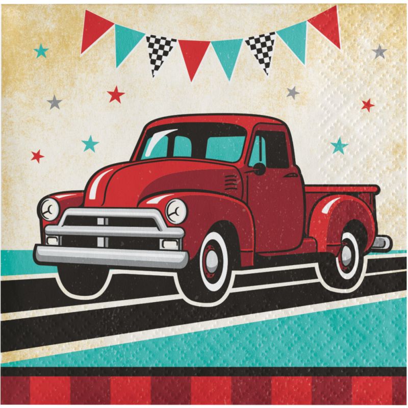 Vintage Red Truck Beverage Napkins Party at Lewis Elegant Party