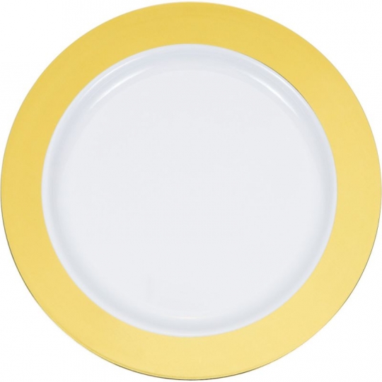 Disposable Plastic Plates White Gold Rim 7.5/10.25 Heavy Duty