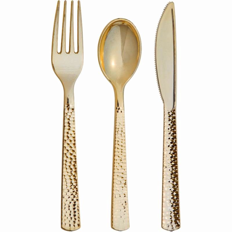 Sensations Gold Metallic Hammered Plastic Cutlery Party at Lewis