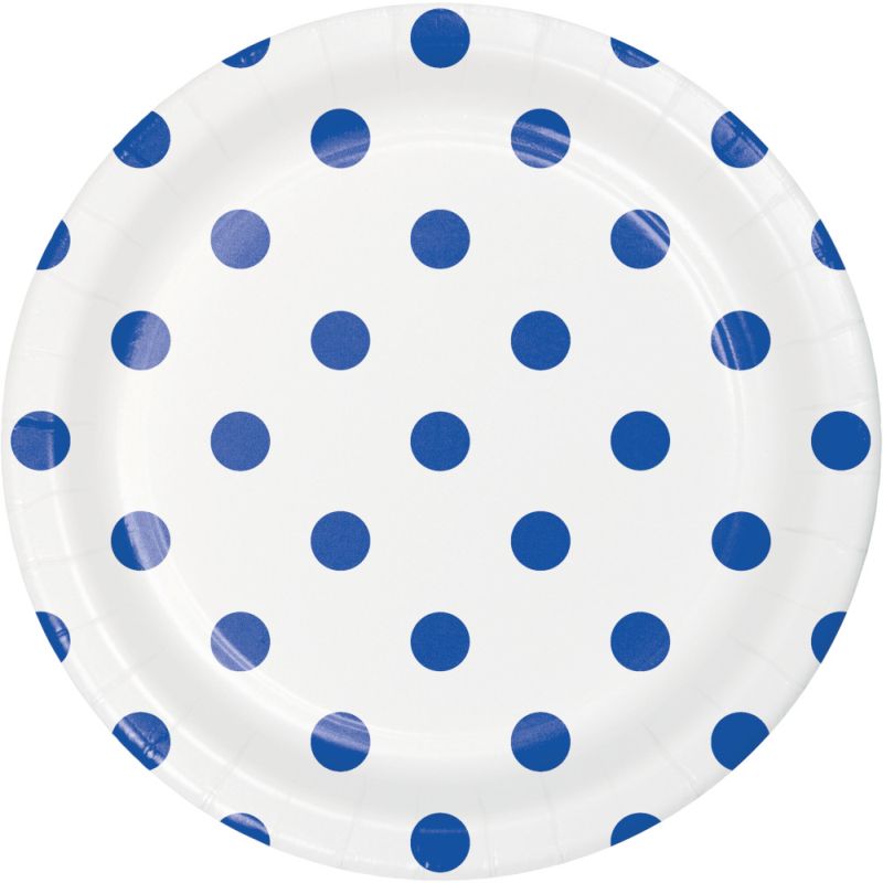 Cobalt Blue Dots and Stripes 7inch Paper Plates Party at Lewis