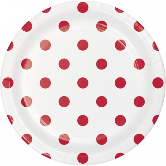 Red Dots and Stripes 7-inch Paper Plates: Party at Lewis Elegant