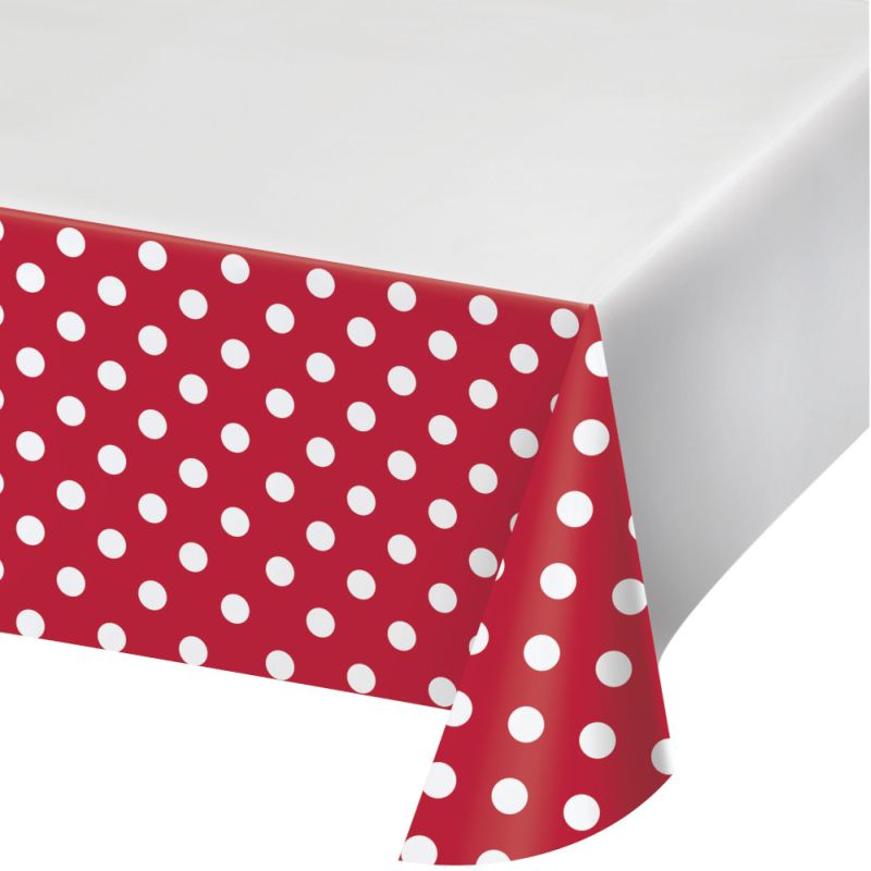 Red Dots and Stripes Plastic Tablecloth Party at Lewis Elegant Party Supplies, Plastic