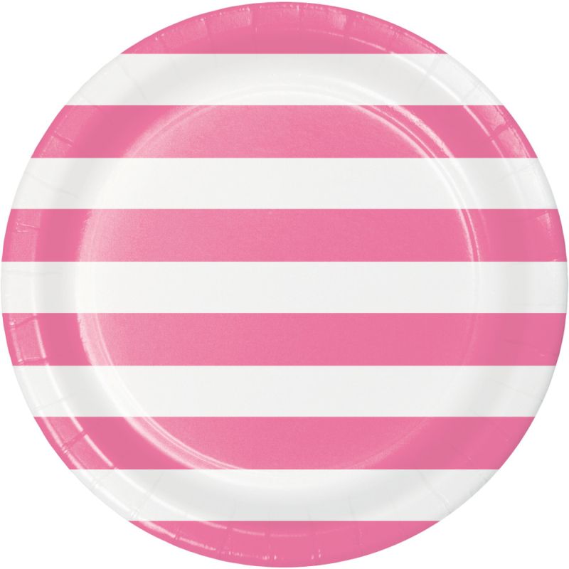 Candy Pink Dots and Stripes 9inch Paper Plates Party at Lewis Elegant