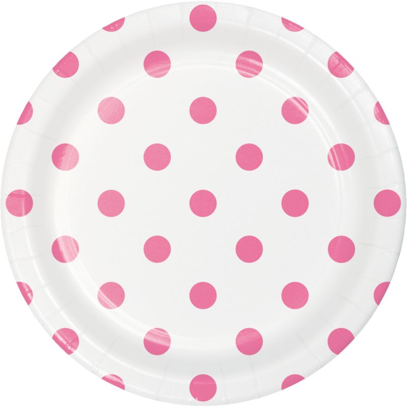 Candy Pink Dots and Stripes 7inch Paper Plates Party at Lewis Elegant