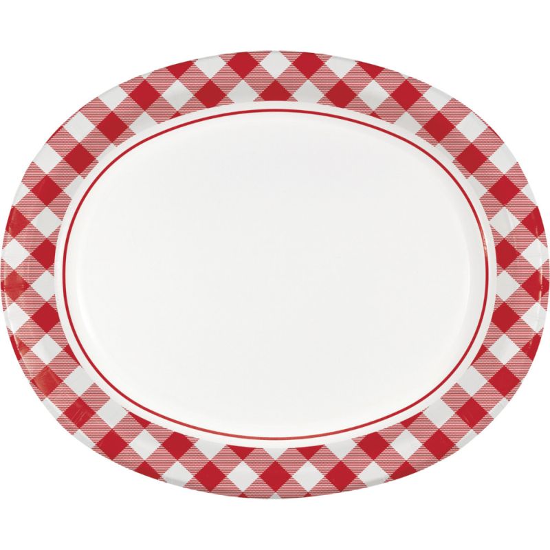 Classic Red Gingham 12inch Oval Plates Party at Lewis Elegant Party