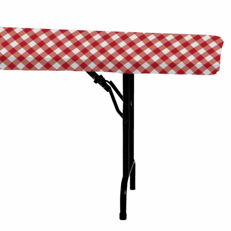 Red Classic Gingham 6' Banquet Stay Put Elastic Plastic Tablecloth