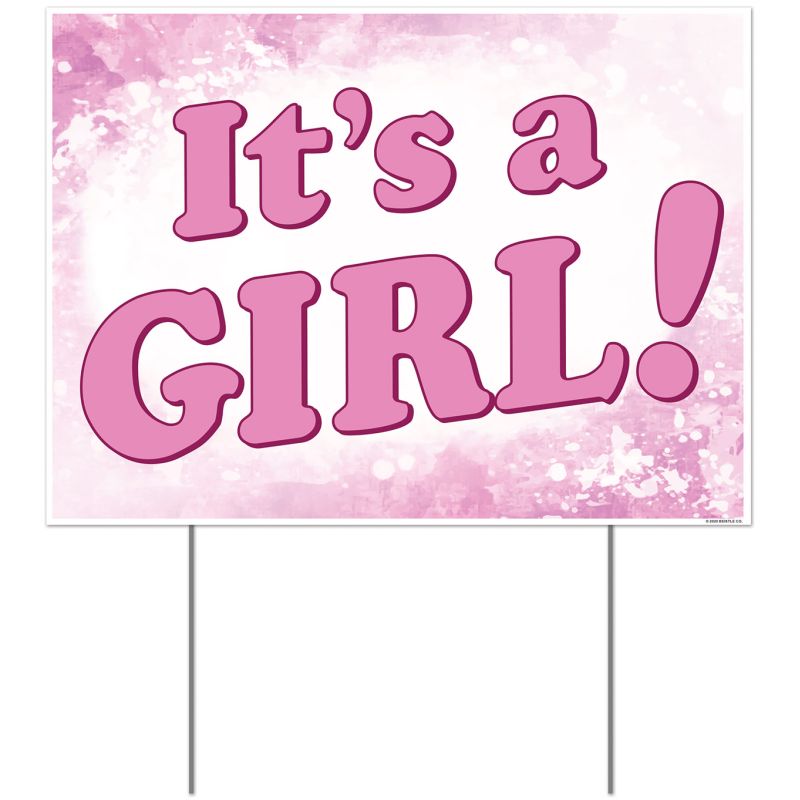 Plastic It's A Girl Yard Sign 11.5˝ x 15.5 Baby Shower Party Yard