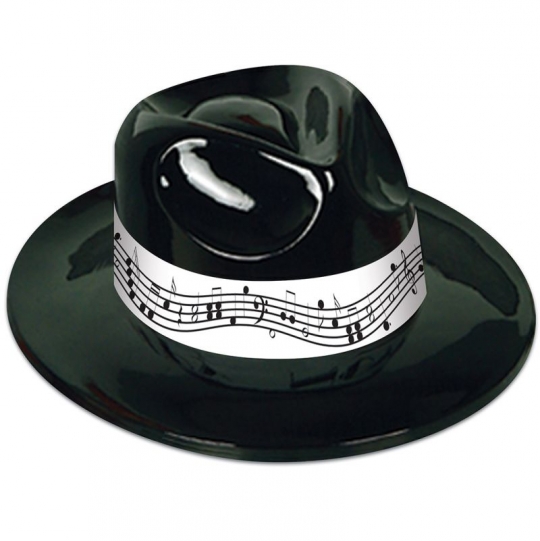 Black Plastic Fedora w/Music Band