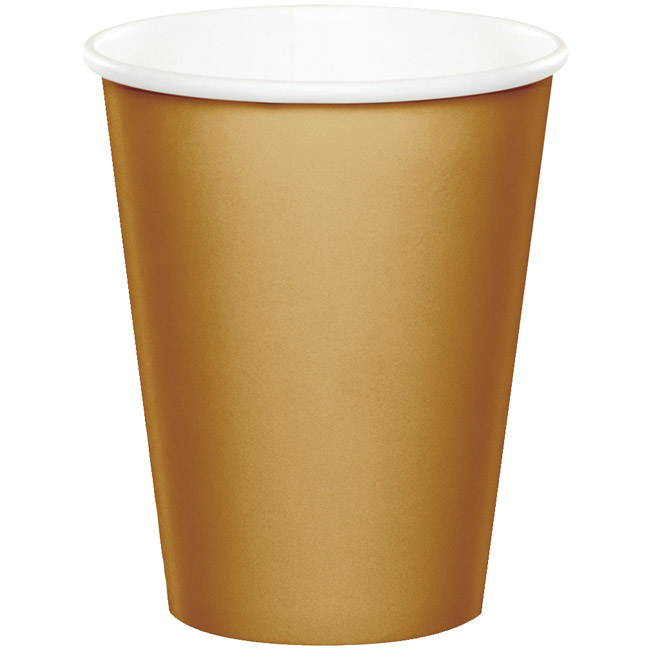 Gold 9 oz Hot or Cold Paper Cups: Party at Lewis Elegant Party Supplies ...