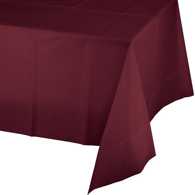 Burgundy Plastic Banquet Tablecloth Party at Lewis Elegant Party